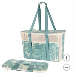 ALOHA Collection Teal Palm-Print Foldable Beach Tote - Rare!